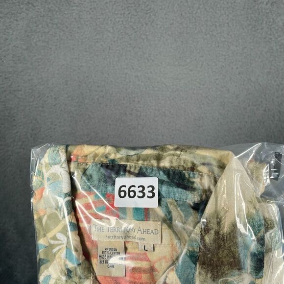 The Territory Ahead Shirt Men's Large Beige Green Blue Floral Button Up Hawaiian - Picture 8 of 8